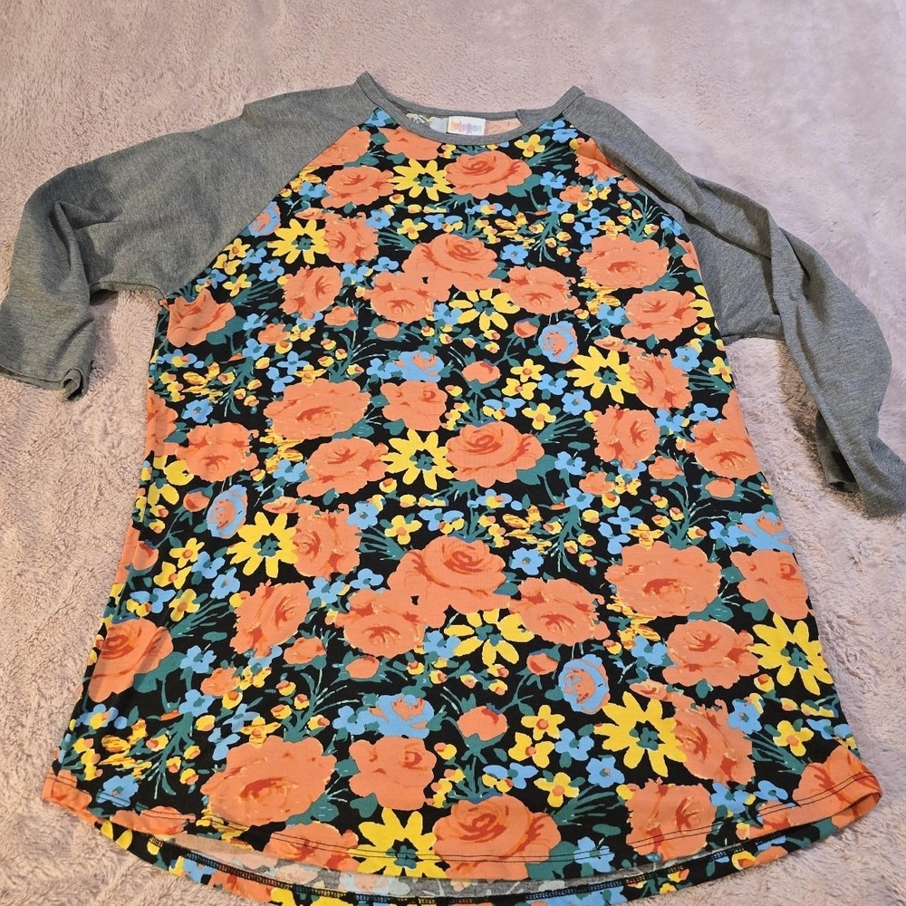 LuLaRoe Floral Long Sleeve Tee - Gray and Multicolor